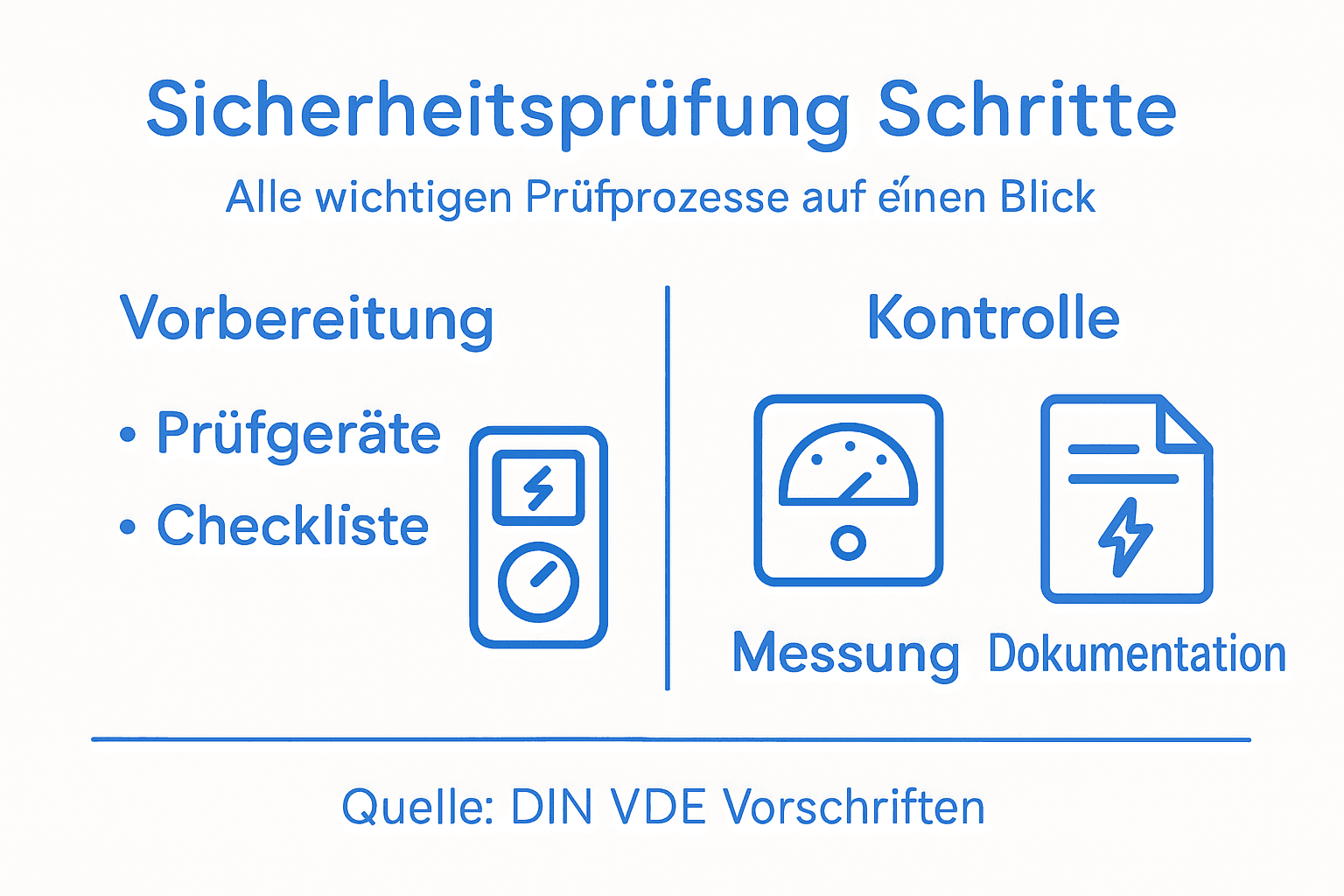 Sicherheitsprüfung elektrischer Anlagen sicher durchführen 2 Infografik: Wichtige Prüfschritte bei elektrischen Anlagen im Überblick