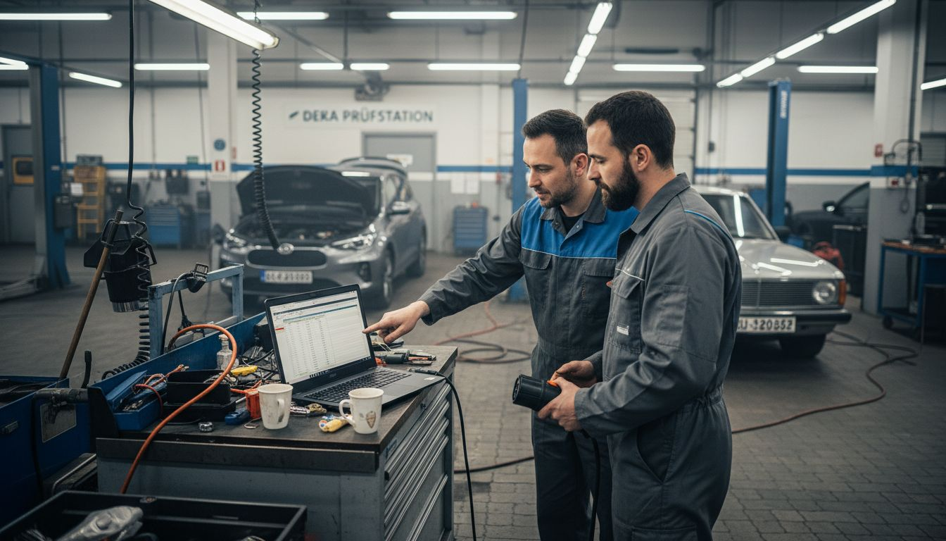 Elektro im Umweltschutz: 40% CO2-Reduktion in Augsburg 1 Fachkräfte untersuchen und vergleichen die Emissionswerte von Elektro- und Dieselfahrzeugen.