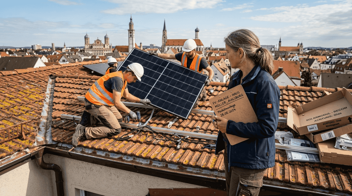 Solaranlage auf dem Hausdach in Augsburg installiert