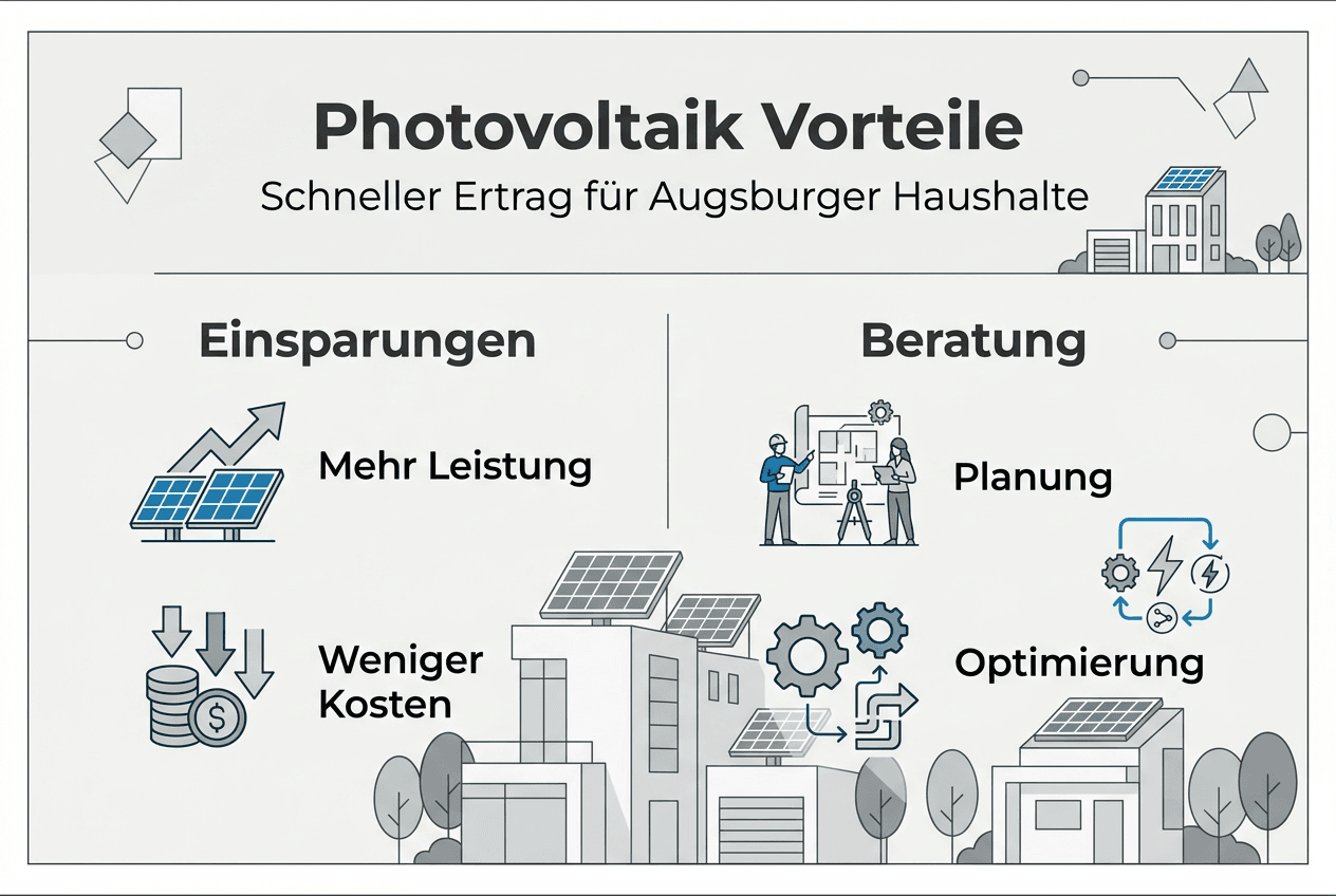 Elektriker Gewerbe Augsburg: Smart Home & Photovoltaik 2026 2 Eine anschauliche Infografik präsentiert die wichtigsten Vorteile von Photovoltaik in Augsburg auf einen Blick.