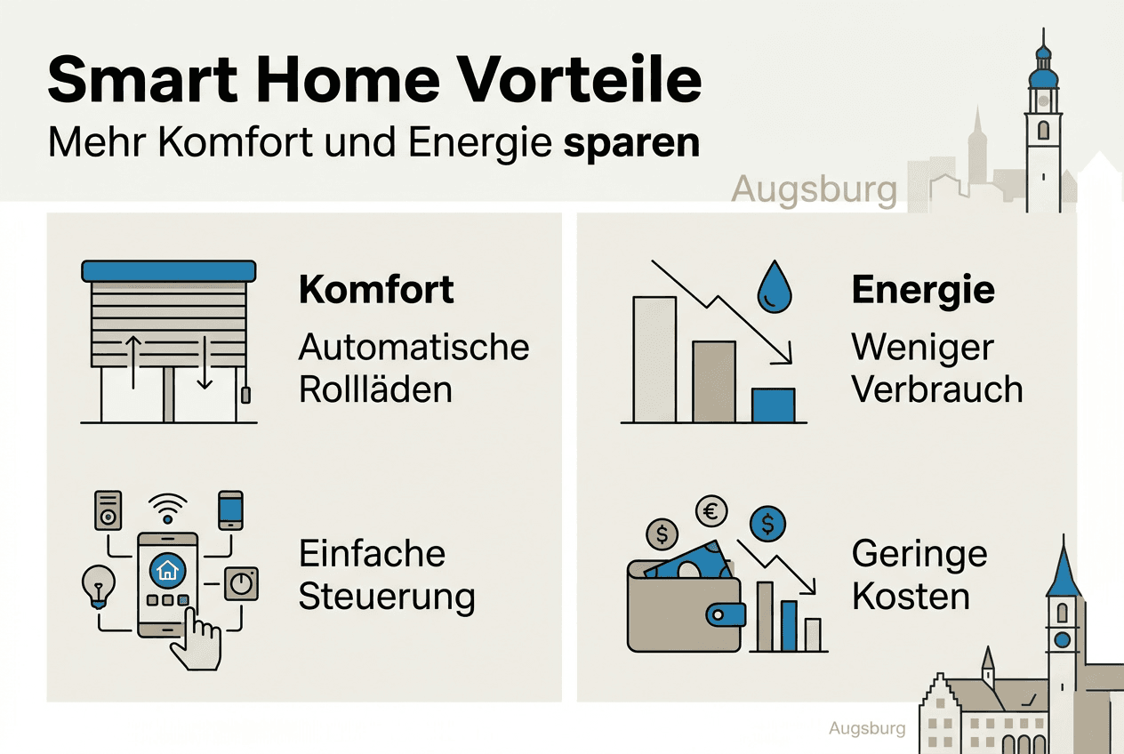 Die Infografik veranschaulicht, welche Vorteile Smart-Home-Lösungen im Alltag bieten.