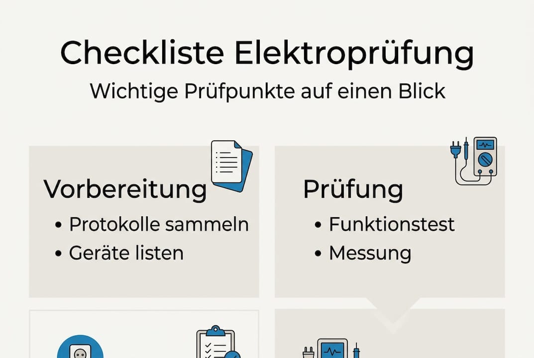 Übersichtsgrafik: Die wichtigsten Schritte bei der Prüfung elektrischer Anlagen auf einen Blick