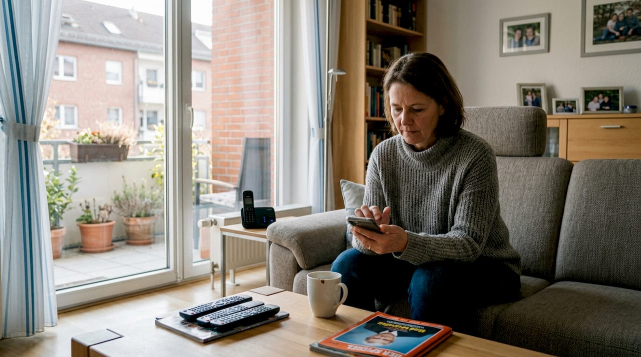 Eine Frau bedient ihr Smart Home bequem über das Smartphone.