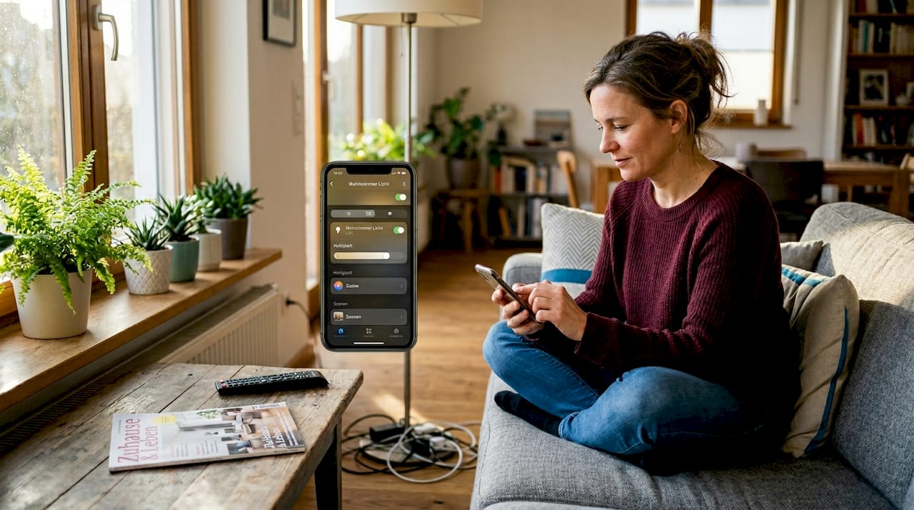 Elektroservices im Vergleich: Welche Lösung passt zu Haus? 1 Eine Frau steuert ihr Smart Home bequem per Smartphone.