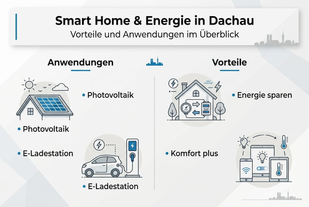 Elektriker Dachau: Moderne Lösungen für Smart Home & Energie 2 Smart Home und Energieeffizienz in Dachau – Eine Übersicht als Infografik