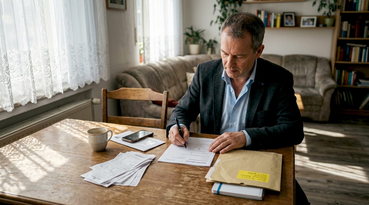 Elektrosicherheit prüfen: Guide für Augsburg 2026 2 Ein Versicherungsfachmann prüft die Unterlagen zur Elektroabnahme.