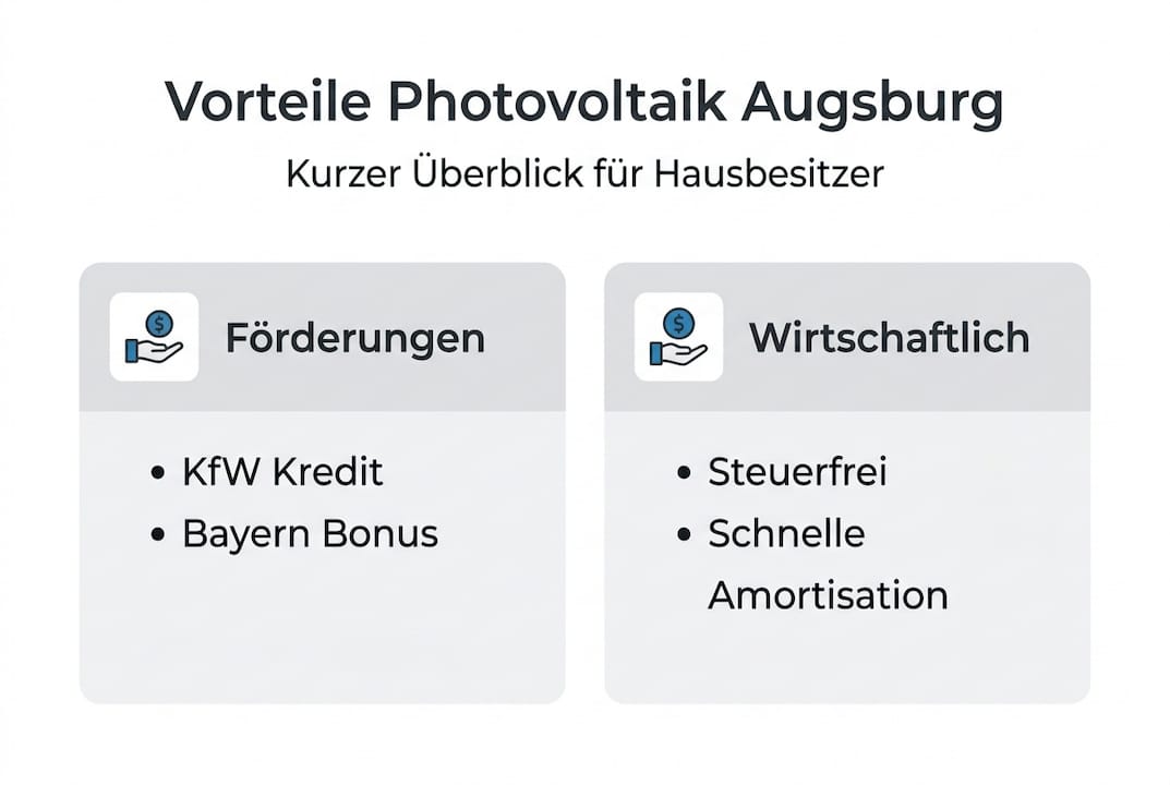 Photovoltaik in Augsburg: So nutzen Sie Solarenergie optimal 1 Infografik: Die wichtigsten Vorteile von Photovoltaikanlagen in Augsburg auf einen Blick