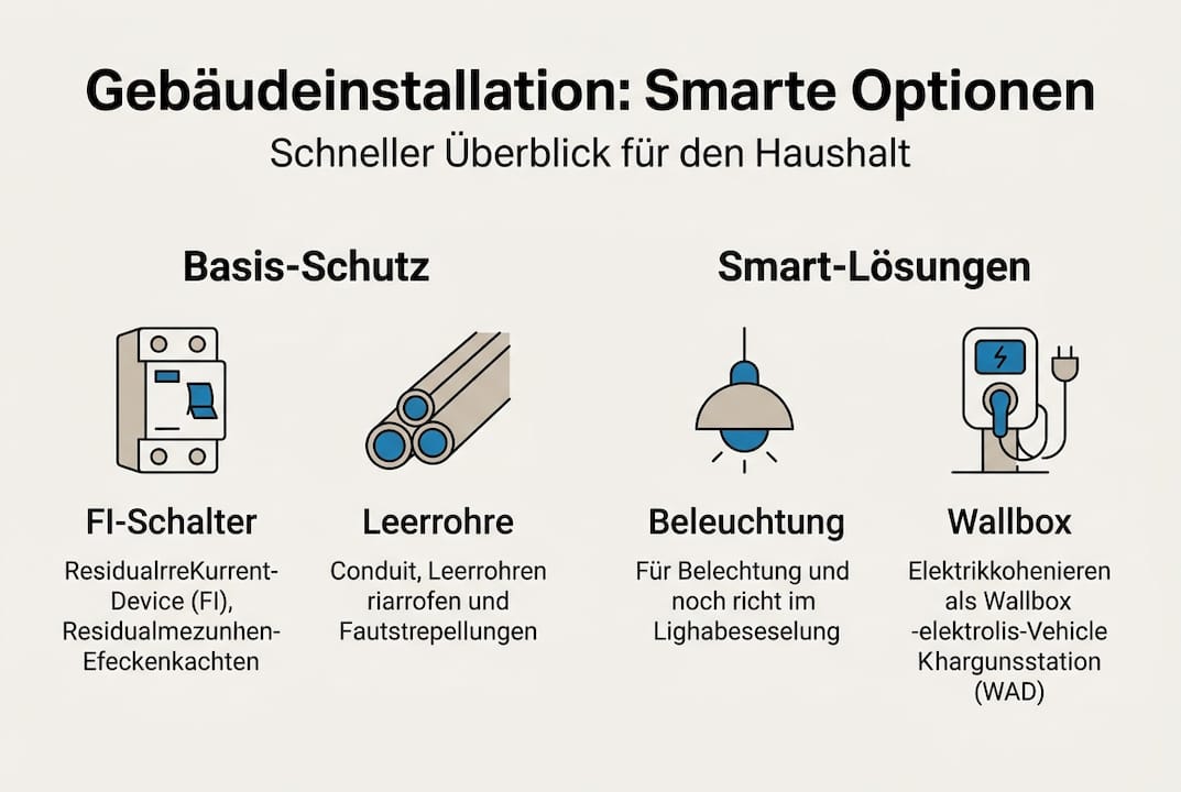 Gebäudeinstallation Elektro: Smarte Lösungen für Haushalt 1 Gebäudeinstallation und smarte Lösungen – eine kompakte Übersicht als Infografik