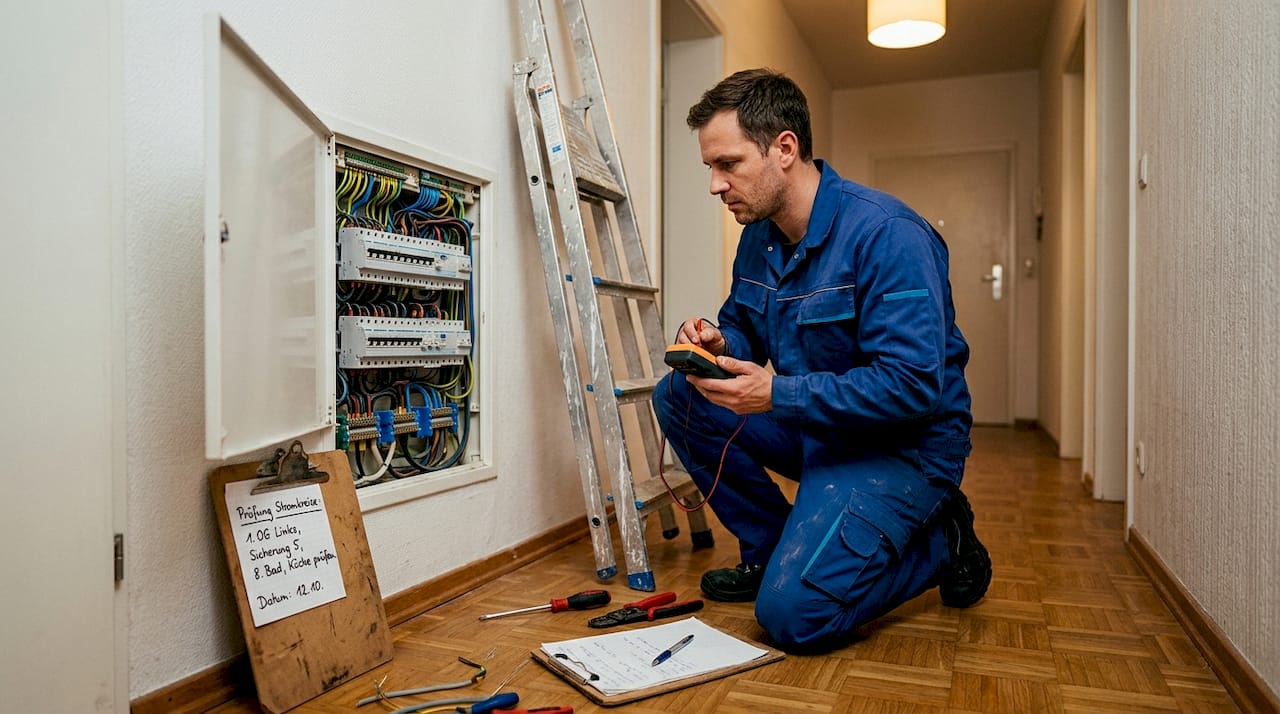 Barrierefreie Elektroinstallation: Guide für mehr Komfort 2 Ein Elektriker kontrolliert die Stromkreise im Verteilerkasten.