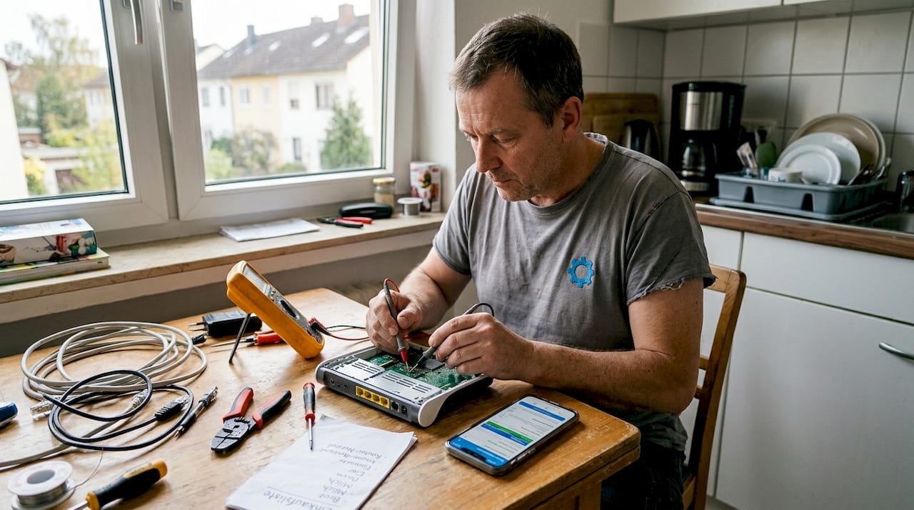 Elektroniker für Telekommunikationstechnik in Augsburg 1 Ein Techniker überprüft den DSL-Router direkt vor Ort in der Wohnung.