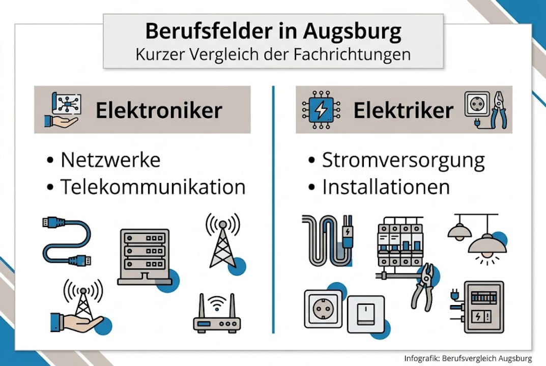 Elektroniker für Telekommunikationstechnik in Augsburg 2 Berufe im Bereich Telekommunikationstechnik im Vergleich: Eine übersichtliche Infografik