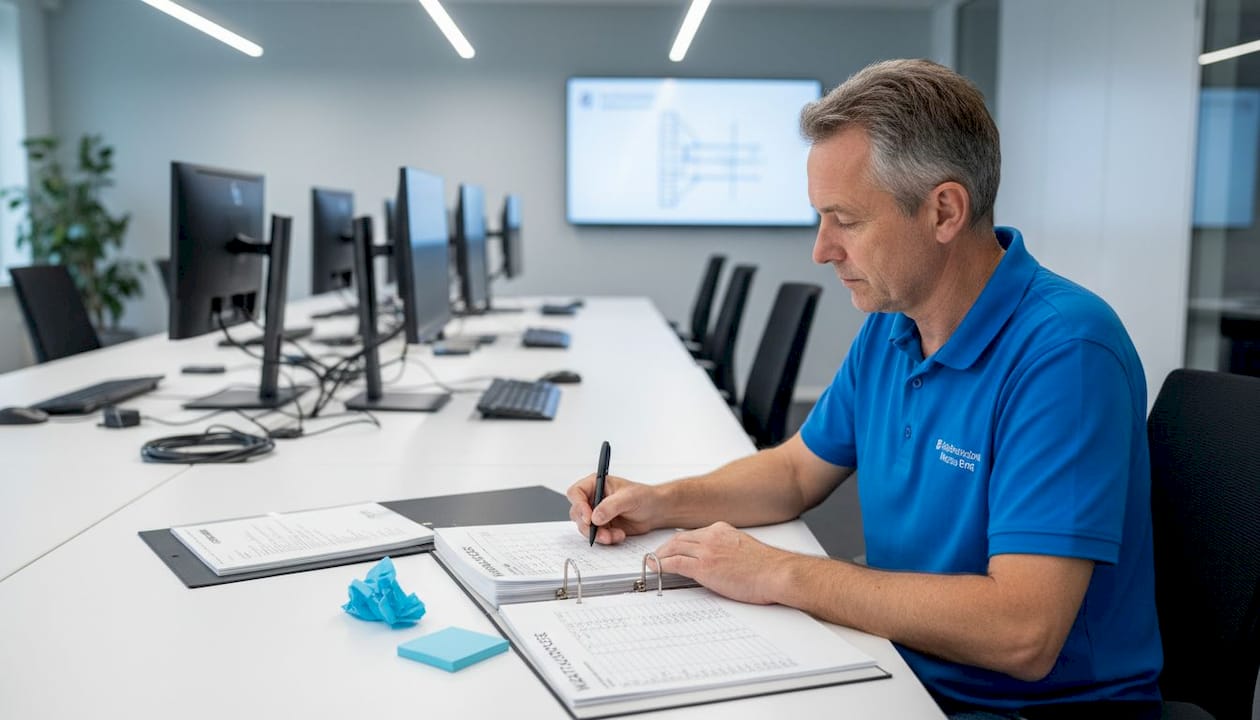 Checkliste Instandhaltung: So Sichern Unternehmen Elektrische Anlagen 1 Der Gebäudemanager überprüft die Wartungszyklen der Büroeinrichtungen.