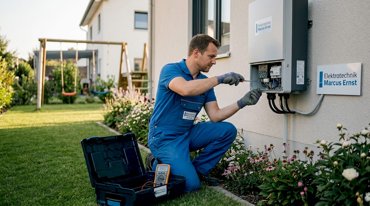 Elektro Control: Sicherheit, Effizienz und Smart Home Lösungen 1 Ein Techniker überprüft den Wechselrichter einer Photovoltaikanlage.