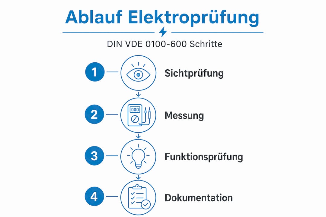 Grafische Übersicht: So läuft die Elektroprüfung nach DIN VDE ab