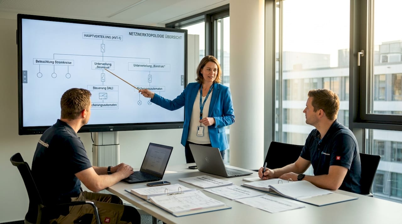 Fachlicher Austausch zwischen Netzplaner und Bauherr zur Abstimmung technischer Details