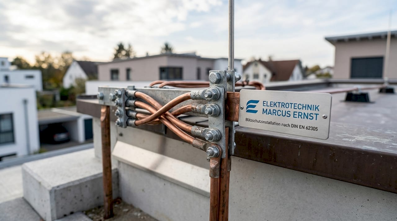 Detailansicht einer Erdungsanlage für Blitzschutz