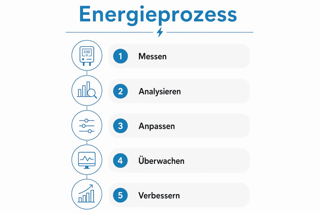 Infografik: Die wichtigsten Schritte im Energieprozess für Unternehmen