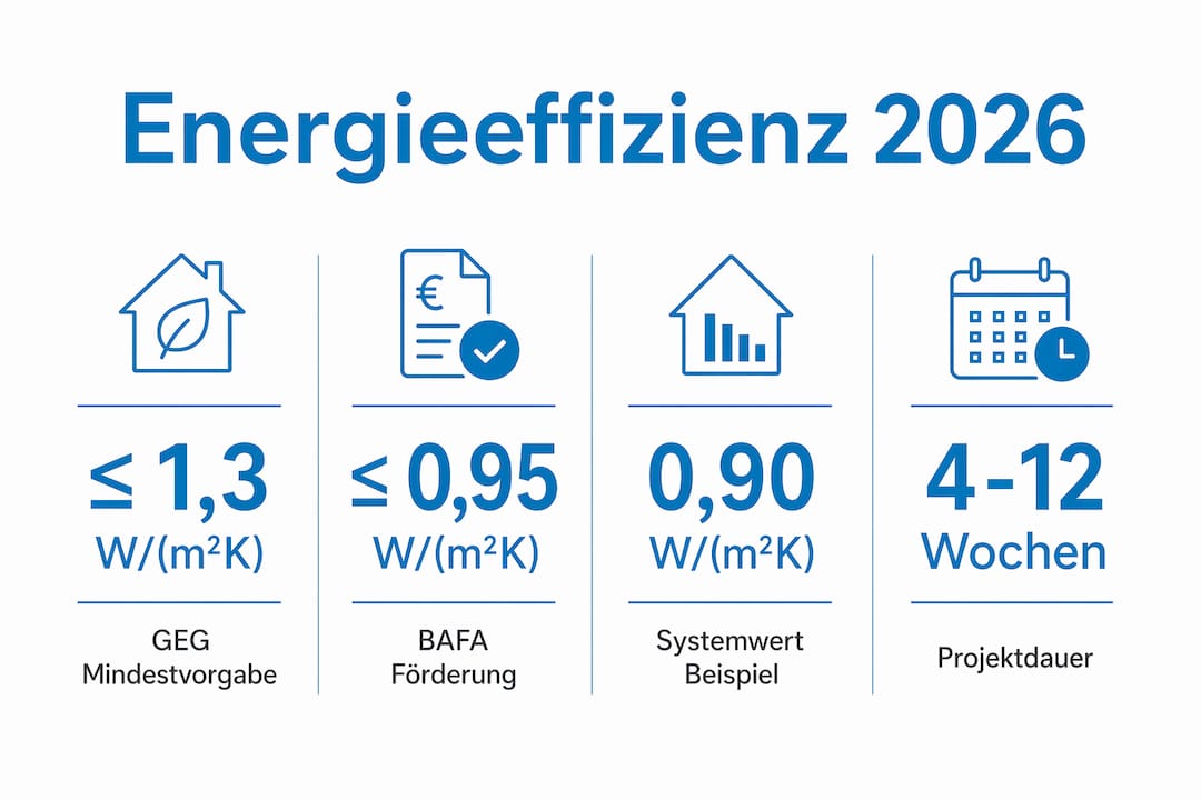 Schüco Augsburg: Fenster und Türen für 2026 2 Übersichtsgrafik: Energieeffizienz-Vorgaben und Fristen auf einen Blick