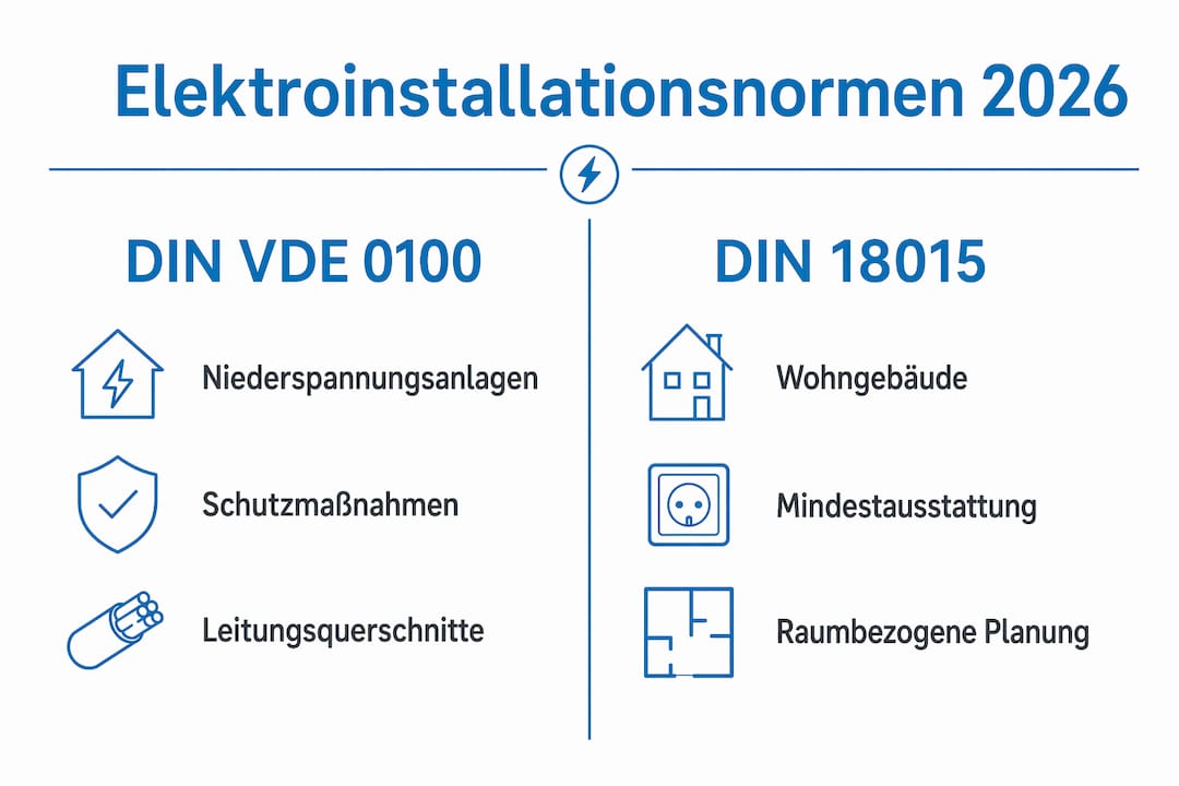Elektroinstallationen im Überblick: Wichtige Normen nach DIN VDE 0100 und DIN 18015 anschaulich erklärt (Infografik)