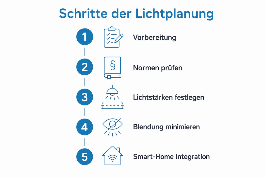 Schritt-für-Schritt-Anleitung zur Lichtplanung als anschauliche Infografik