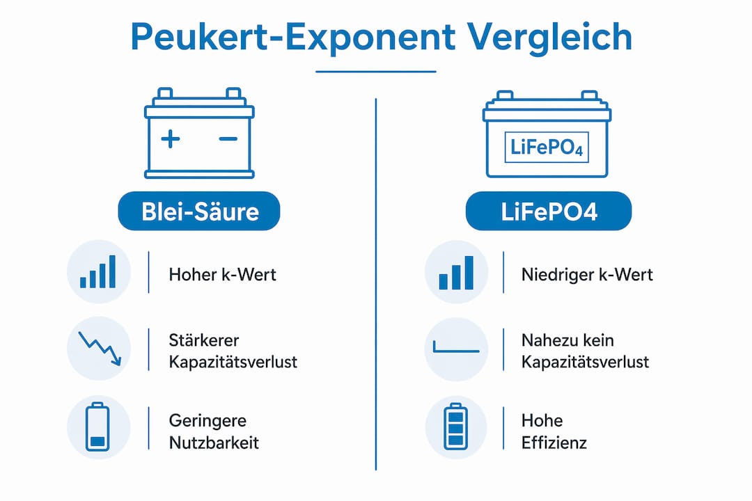 Übersichtsgrafik: Wie unterscheiden sich die Peukert-Koeffizienten verschiedener Batterietypen?