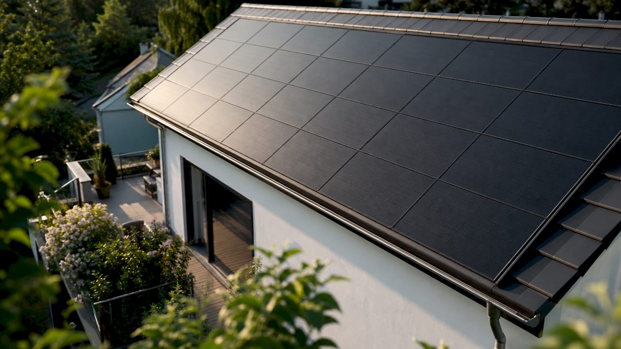 Photovoltaik direkt ins Dach integriert – Solarenergie unsichtbar in die Dachziegel eingebettet.