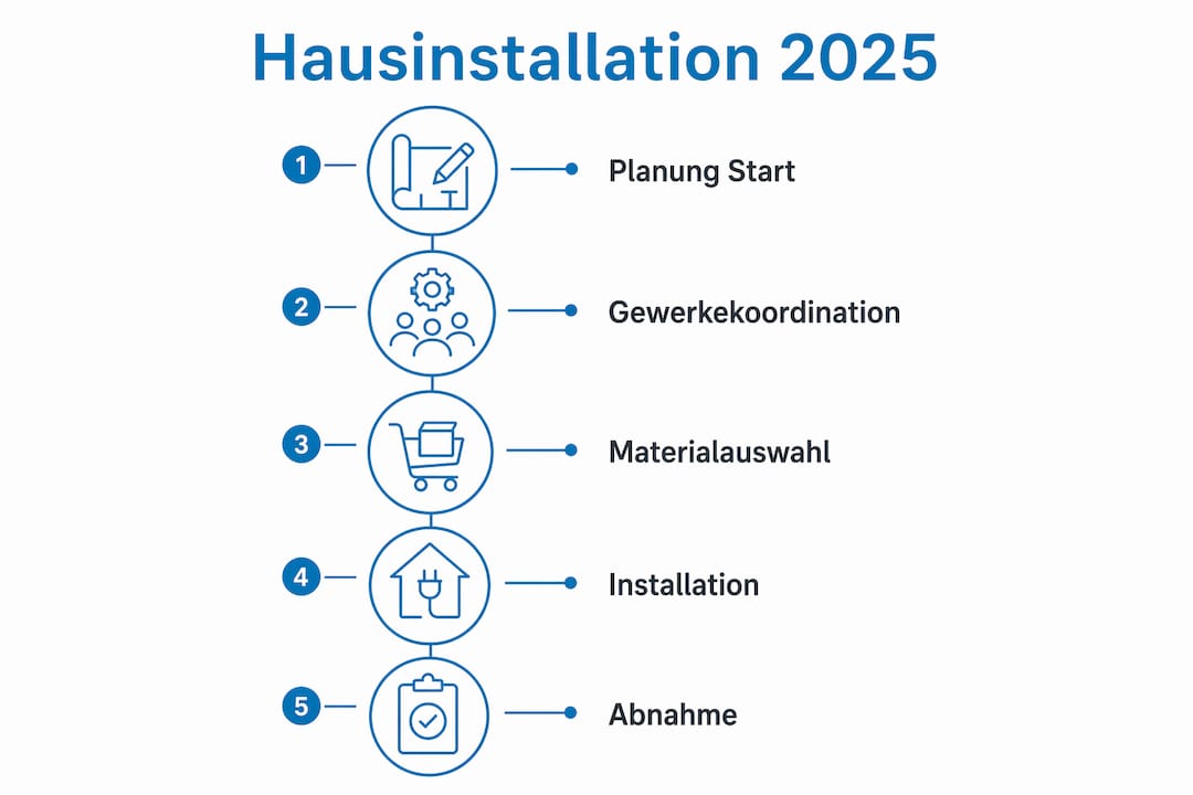 Checkliste Hausinstallation 2025: Sicher planen 2 Übersicht: Die wichtigsten Schritte zur Hausinstallation im Jahr 2025 – anschaulich erklärt in einer Infografik.