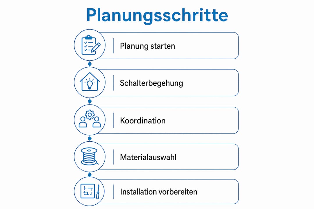 Die Infografik veranschaulicht die einzelnen Schritte bei der Planung des Elektro-Rohbaus.
