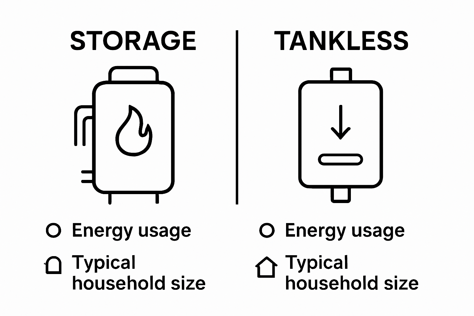 Visual comparison tank versus tankless hot water system