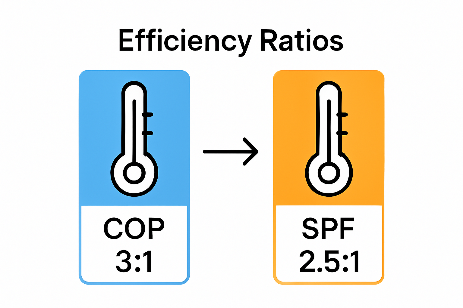 Infographic comparing COP and SPF for heat pumps