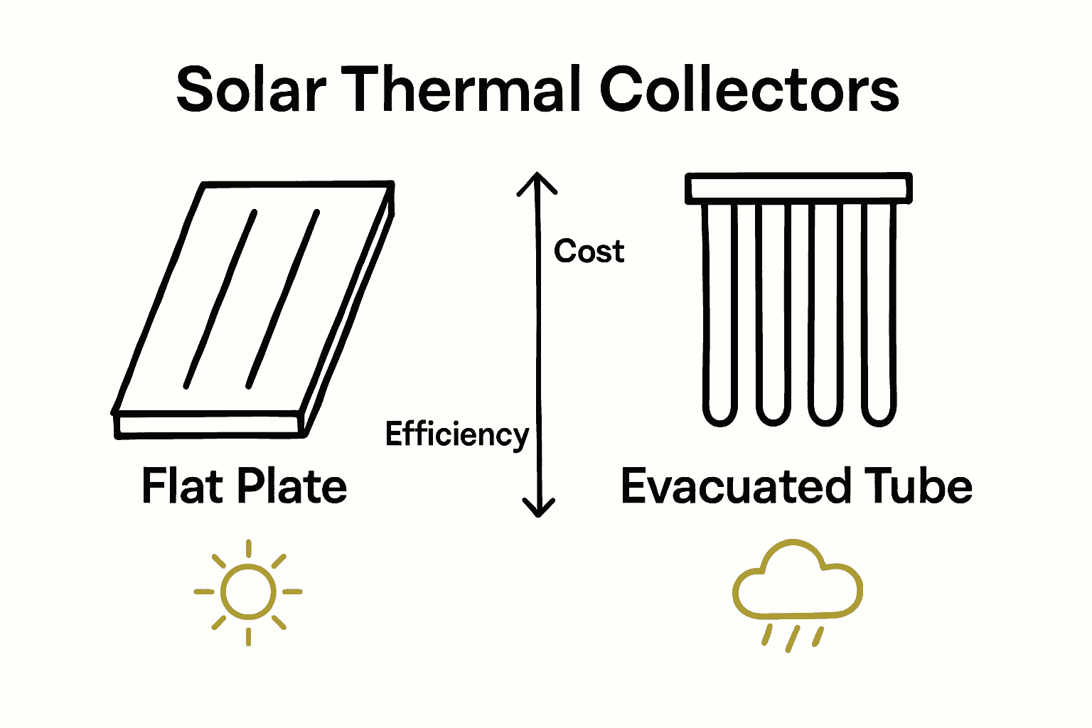 Infographic comparing flat plate and evacuated tube solar collectors for UK homes.