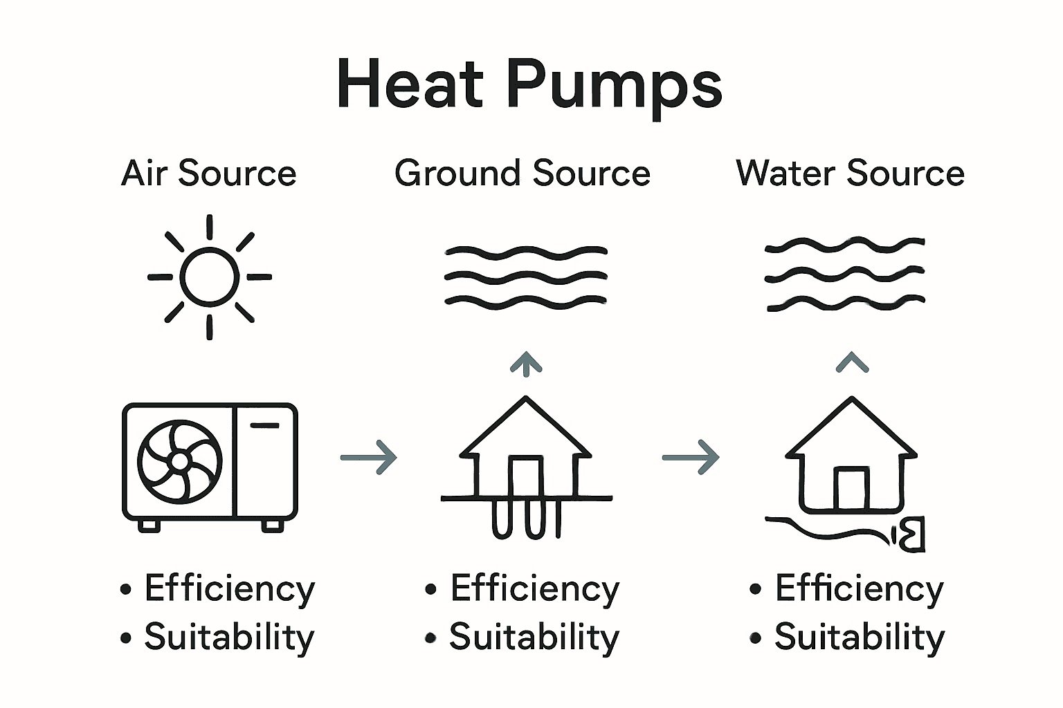 Infographic comparing types of heat pumps for eco-friendly home heating.