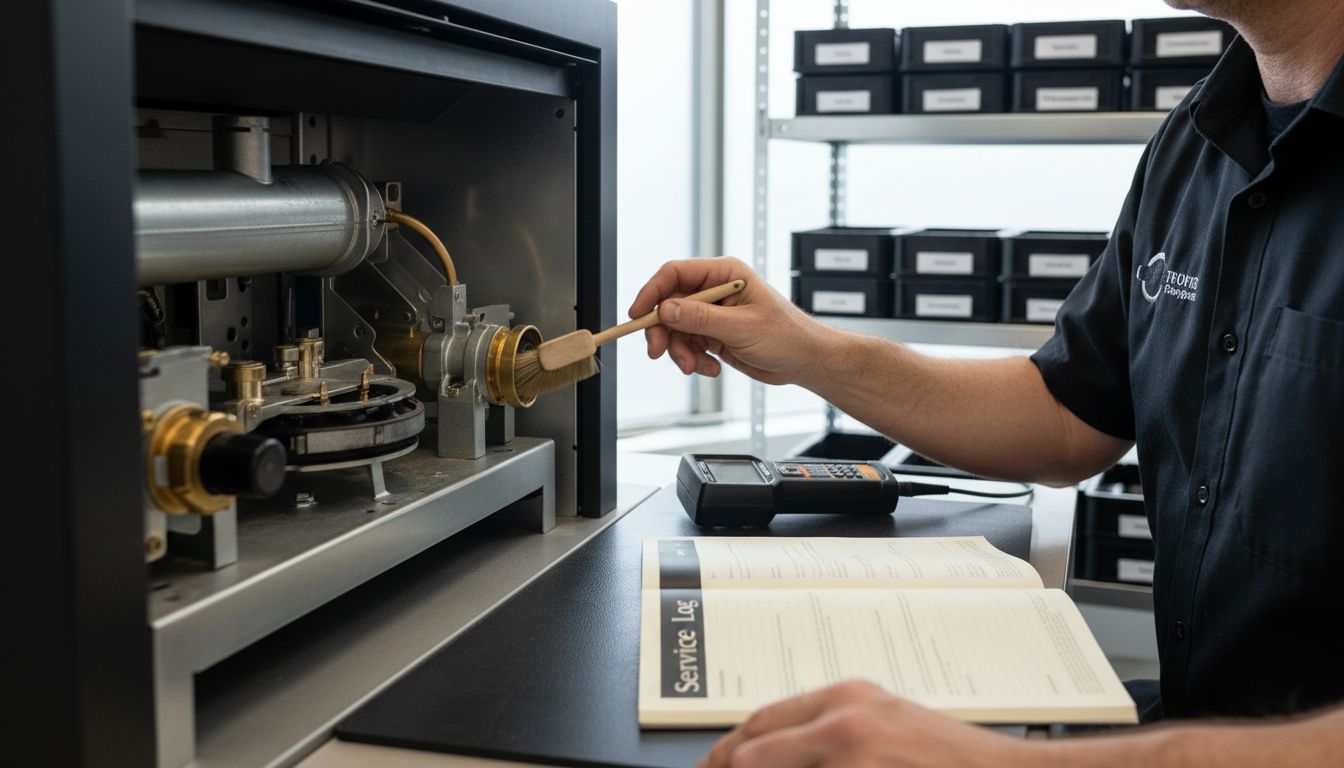 Technician inspecting gas fire components