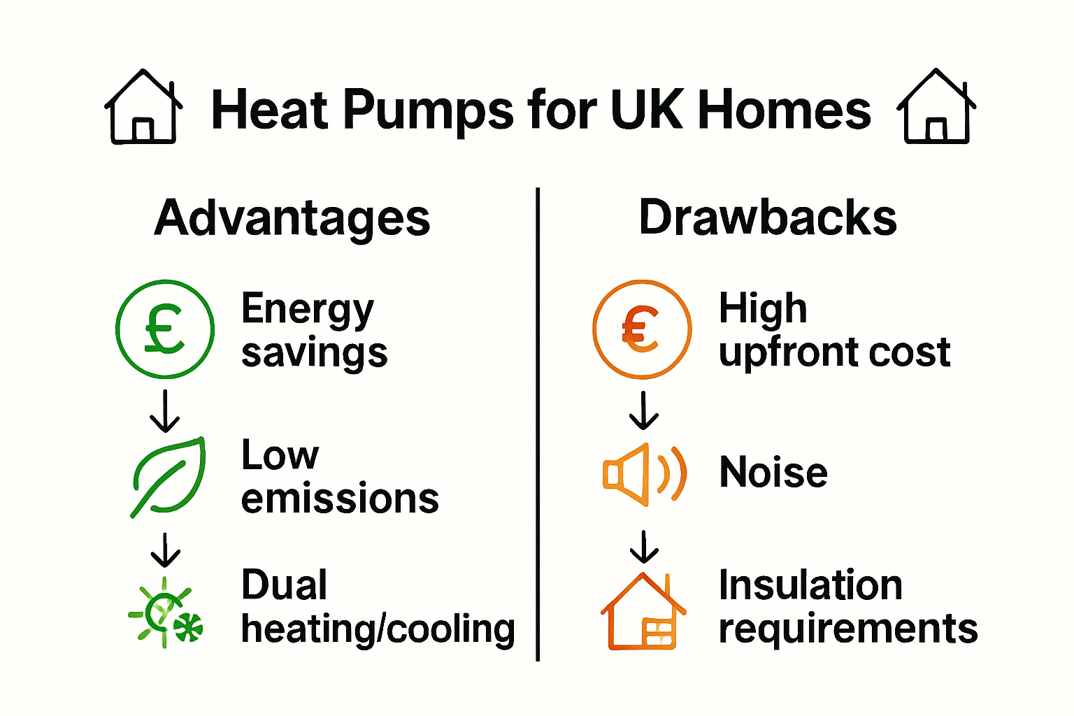 Infographic showing heat pump pros and cons