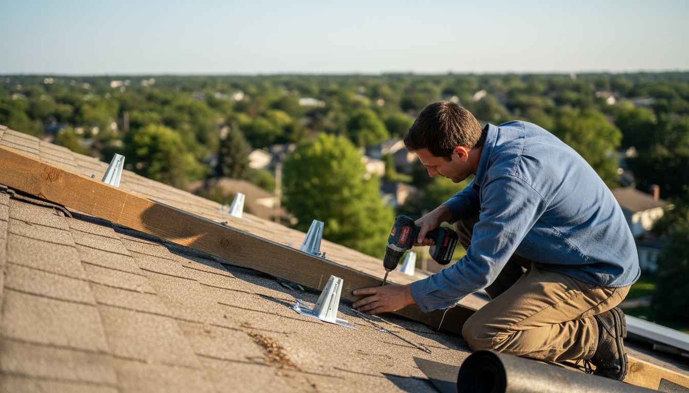 Installer preparing solar panel mounting points