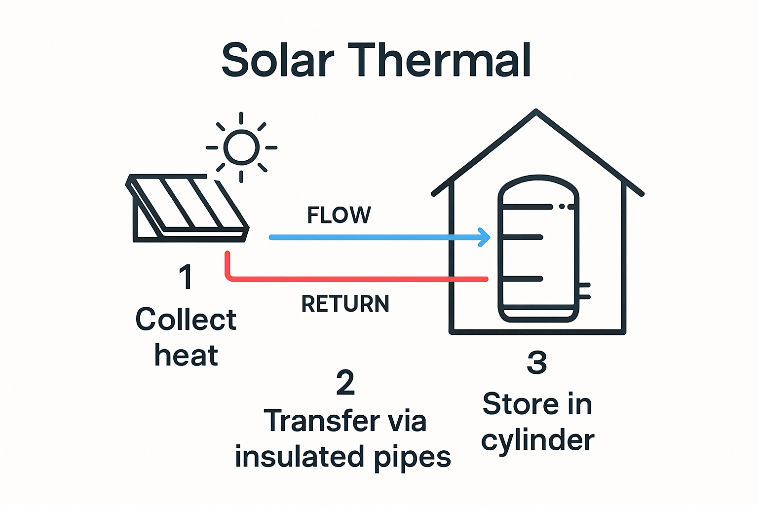 Infographic of solar panel to hot water cylinder connection