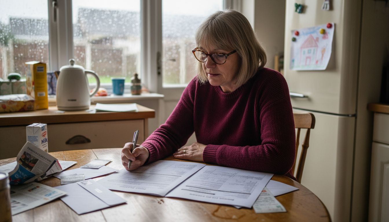 Homeowner reviews boiler documents at kitchen table
