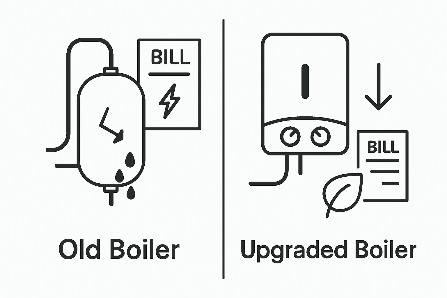Infographic contrasting old and new boiler savings