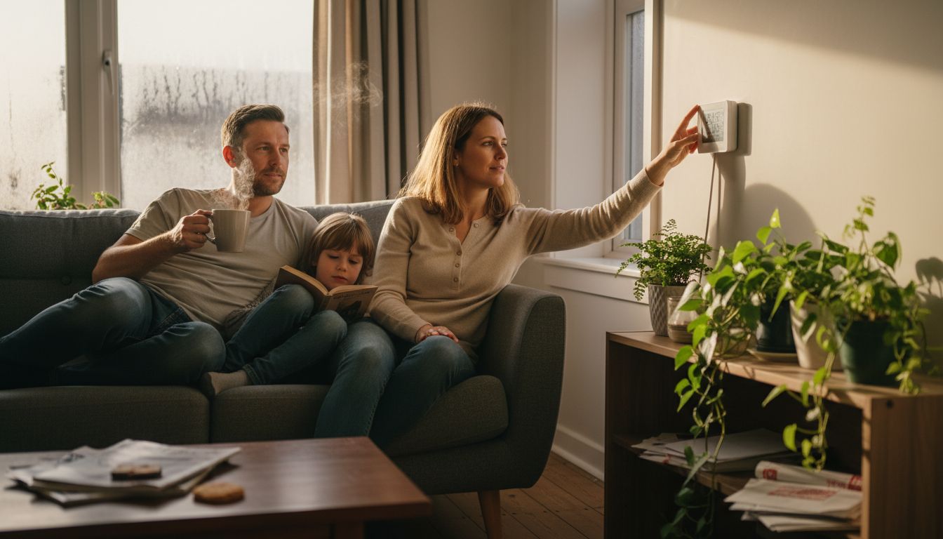 Family enjoying warm home with sustainable heating