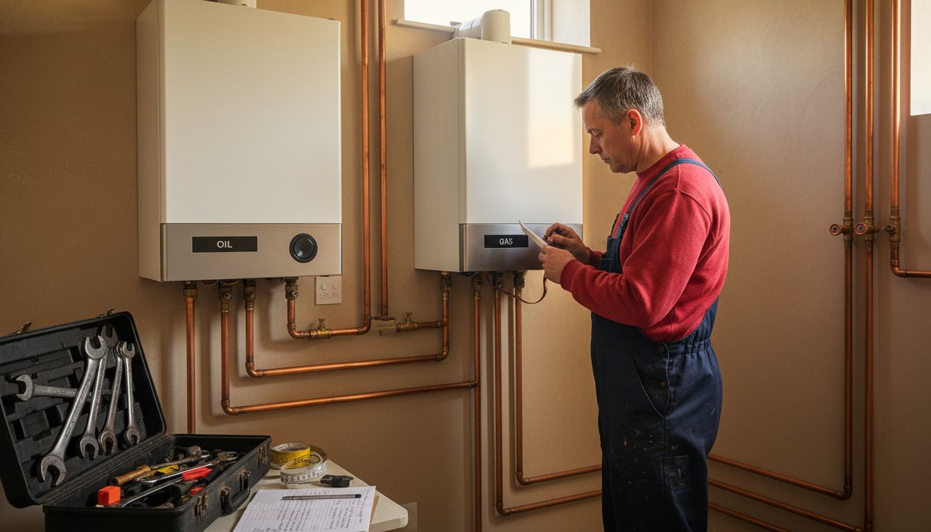 Technician inspecting oil and gas boilers