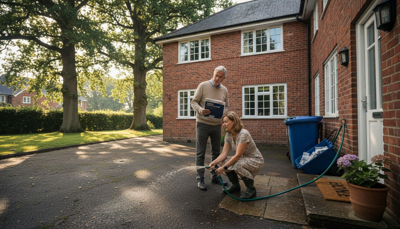Couple outside Hampshire house with gas boiler manual