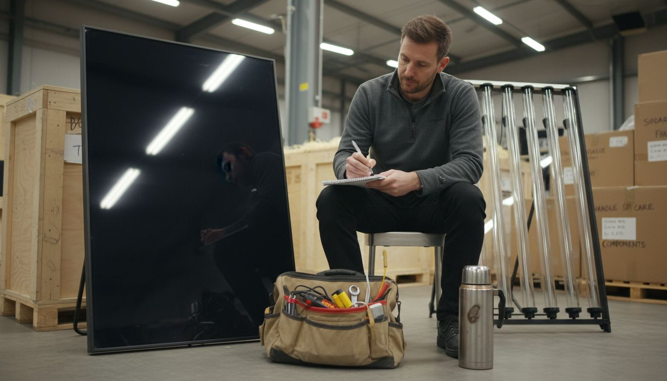 Technician compares solar thermal collector types