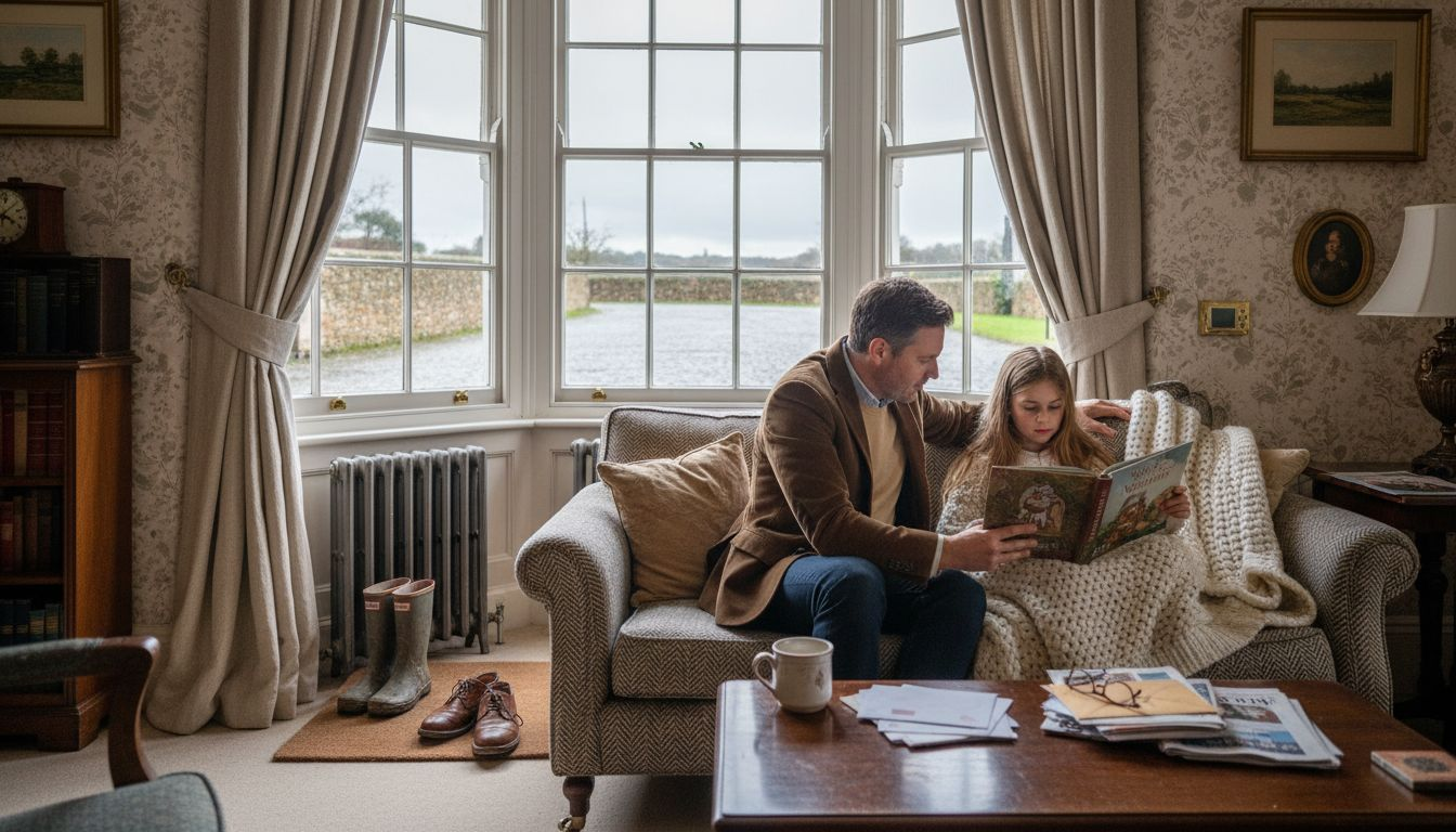 Family relaxing near central heating radiator