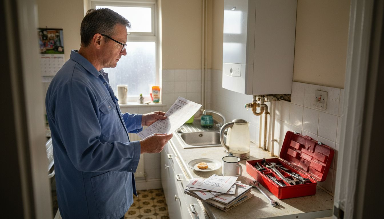 Landlord checking boiler inspection paperwork