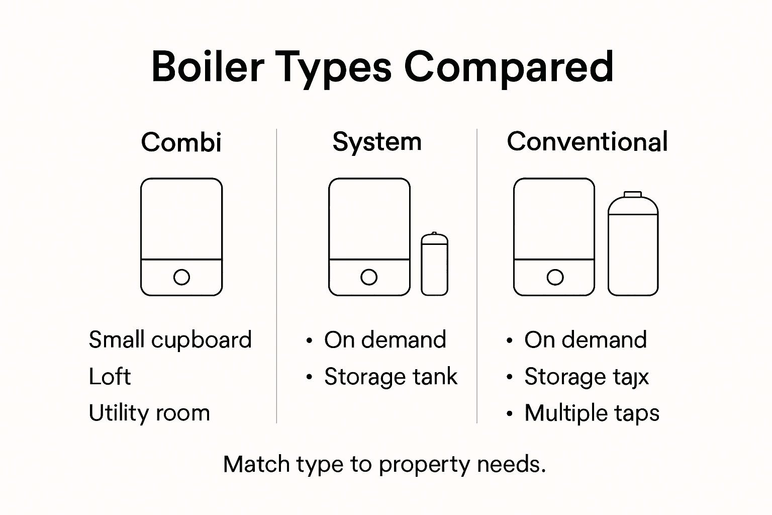 Infographic showing boiler types and features