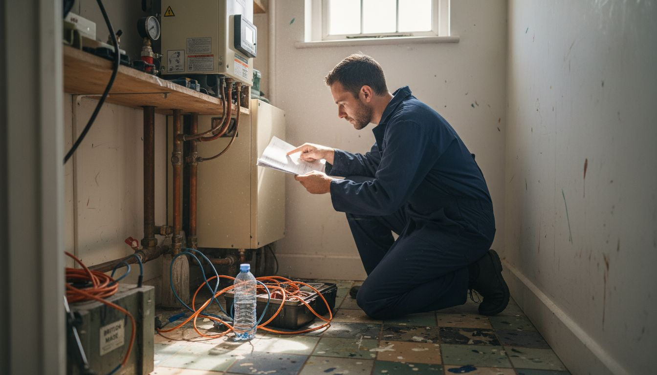 Technician installing indoor heat pump UK home