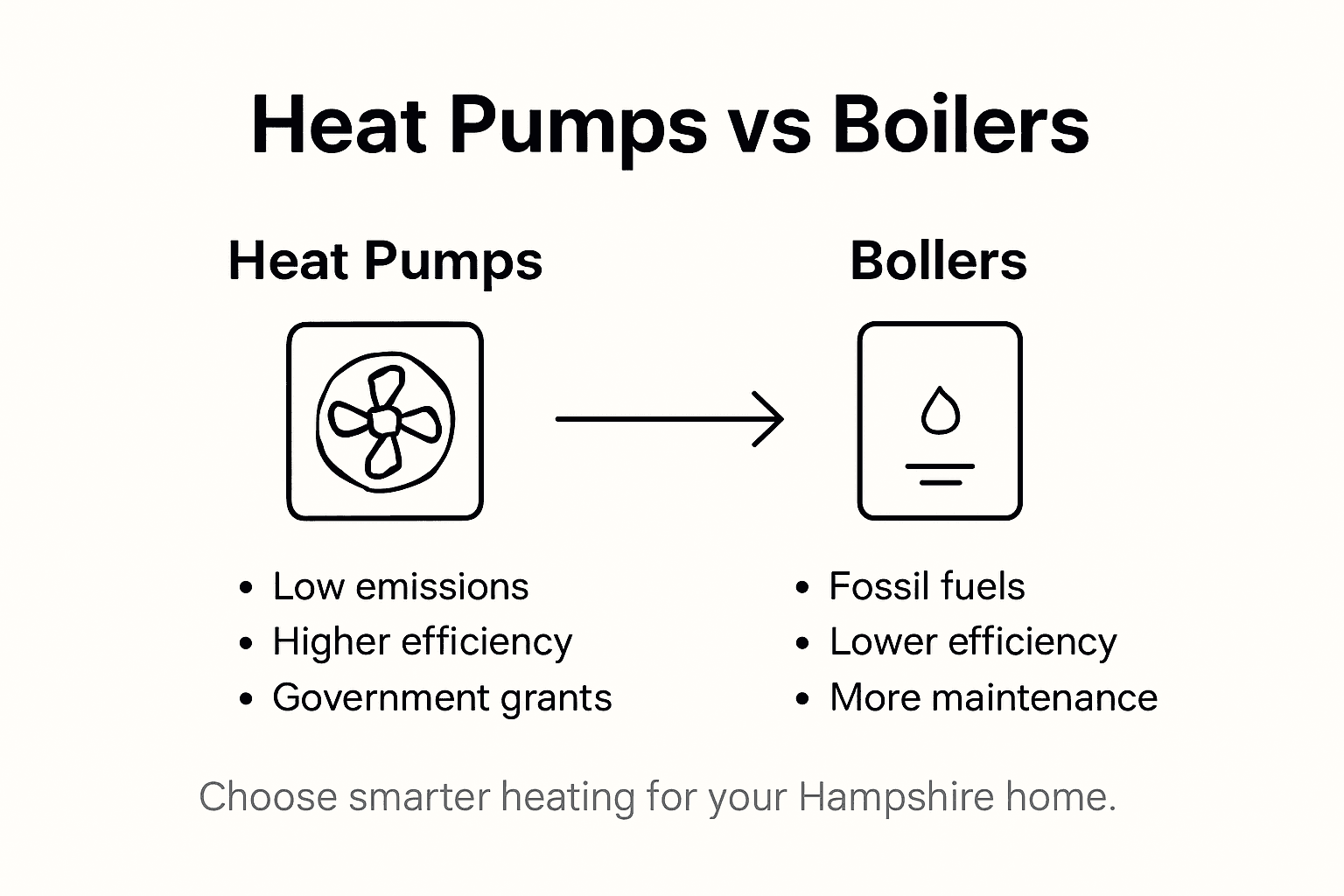 Infographic comparing heat pumps and boilers key points
