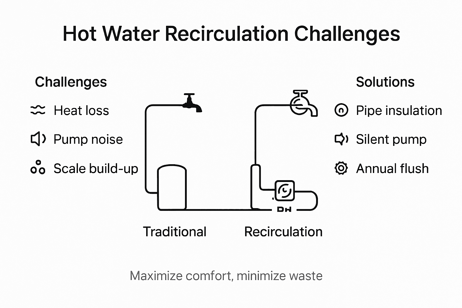 Infographic showing hot water challenges and solutions