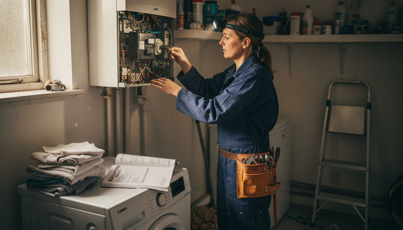 Technician inspecting boiler heat exchanger