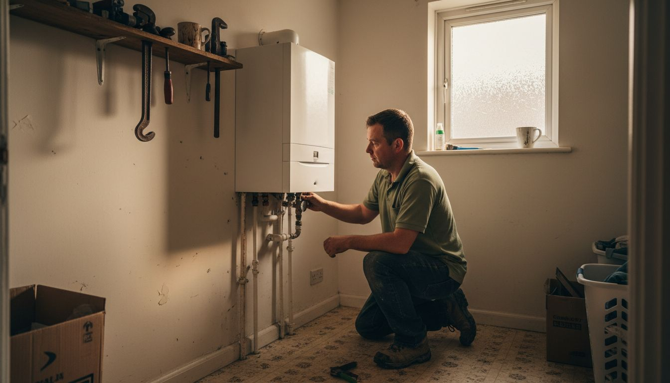 Heating engineer inspecting Hampshire boiler install
